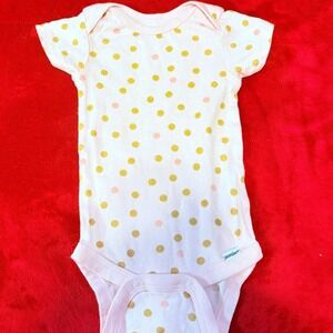 Pink With Golden Glitter Polka Dots Onesie 0-3 Months By Gerber For Baby Girl‎